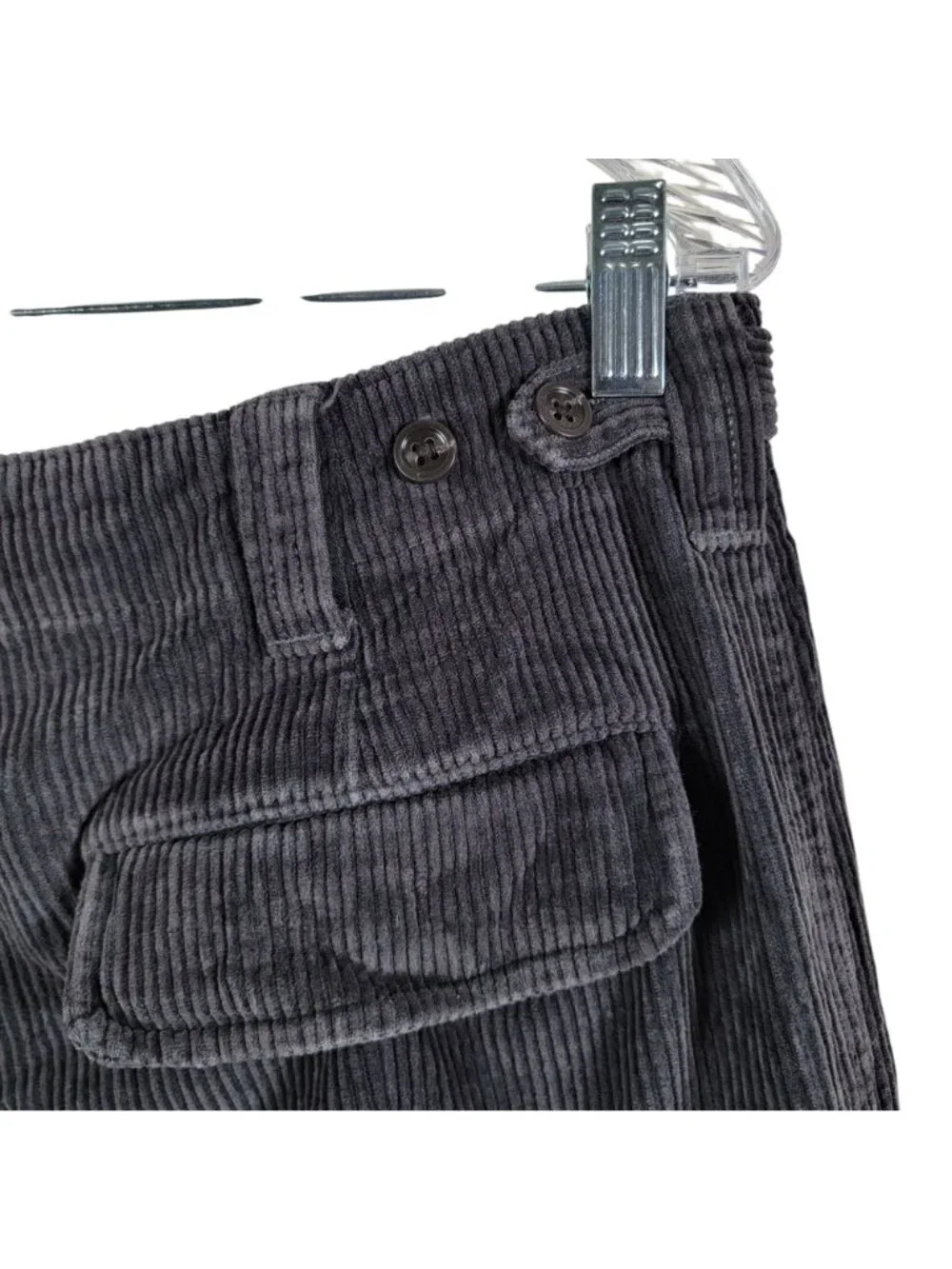 J. Crew Mens Gray Preppy Y2K Relaxed Fit Corduroy Button Fly Cargo Pants 32x30